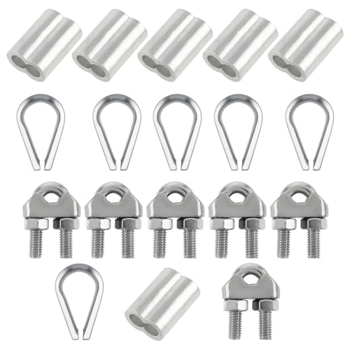 Styquenzer 583784_1_8ZCUB6XG Wire Rope Cable Clip, 1/4 Inch Wire Rope Clamp Cable Clamps Silver Thimble And Aluminum Crimping Loop Wire Rope Accessory Set cover