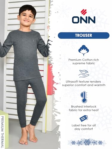 ONN Solid Black Melange Premium Thermal Lowers/Bottoms for Kids Boys (11-12Y) - Image 3 thumbnail