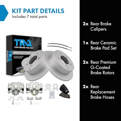 Image of TRQ Rear Brake Pad and Rotor Set Ceramic G Coated Rotors Calipers Compatible with 2006-2007 Hyundai Sonata 2008 Sonata To 2 28 07 Production Date