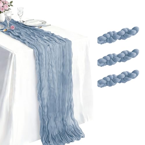 3 Pack Dusty Blue Cheesecloth Table Runner 21 x 120 Inch Boho Gauze Sheer Table Runner 10FT Long for Wedding Baby Shower Bridal Shower Easter Holiday Birthday Home Home Decoration Decor