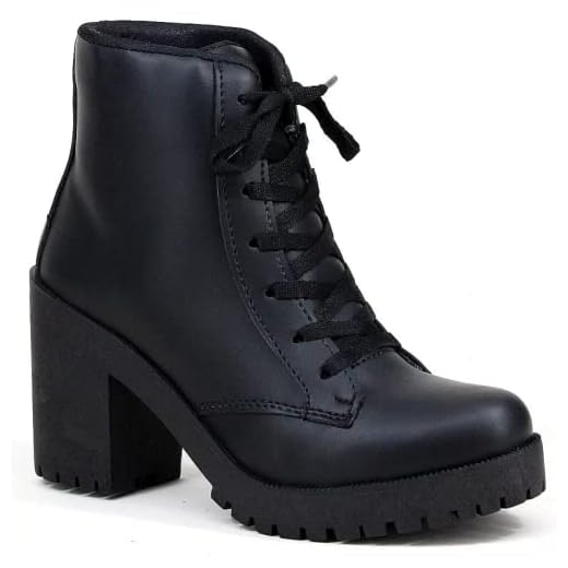 Bota Feminina Coturno Cano Curto Fosco Preto Salto Alto Grosso Tratorado - Número 33 até 42 (39)