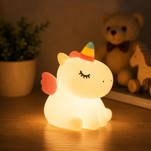 Image of Btag Sleeping Unicorn Silicone Night Light for Kids & Babies | Rechargeable LED Bedside Lamp with Touch Control | Cute Unicorn Lamp for Bedroom, Study Table & Home Decor (NL041)