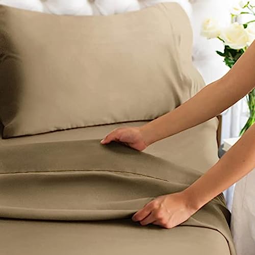 Image of Flat BedSheet with 2 Pillow Covers 600 TC 100% Egyptian Cotton Bedsheet Comfortable & Durable Hotel Quality Sheet (Queen 90x102, Beige)