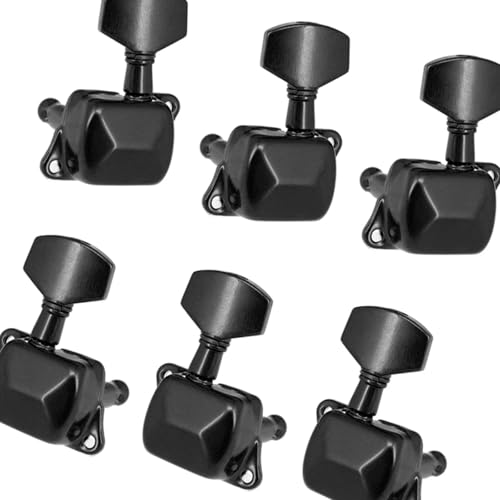 ペグ マシンヘッド ギター弦チューニングペグ 6個入り セミクローズドチューニングマシンヘッドチューナー エレクトリックギターとアコースティックギター用(Black 3R3L)