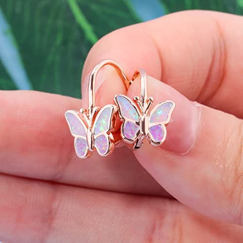 Opal Butterfly Earrings Gold Plated or Rose Gold Plated Leverback Earrings Cute Jewelry Huggie Hoop Earrings for Women Girls3
