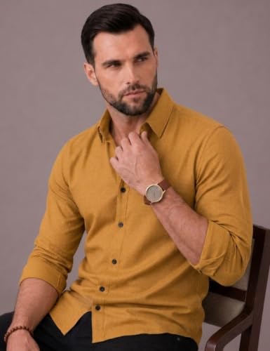Image of NexaFlair Men's Regular Fit Solid Pattern Laffer Cotton Shirt with Long Sleeve Collared Neck Standard Length and Button Down Closure Type | Mens Casual Shirts | Man's Formal Shirts