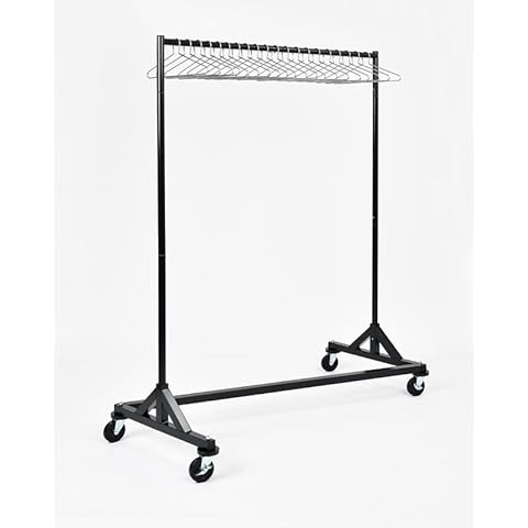 RACK60 Heavy Duty Mobile Coat Rack with 25 Captive Chrome Steel Coat hangers Cover