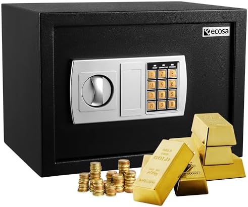 Ecosa Elektronischer Tresor 35x25x25cm mit Kombinationsschloss und Schlüssel - Hotelsafe, Möbeltresor, Wandtresor für Zuhause und Kinder - Elektrischer Safe 3x extra dicke Doppelbo