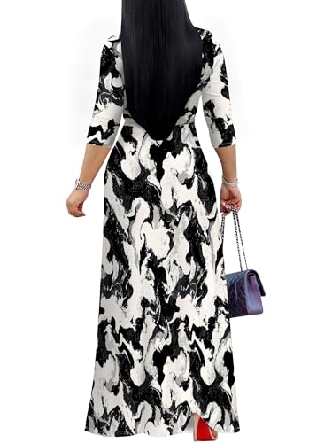 Image of SUZONANA Plus Size Dresses for Women Print Maxi Dresses Flowy 3 /4 Sleeve with Belt