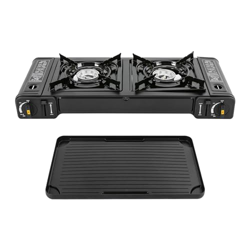 Donened 2-Flammig Camping Gaskocher, Butan Gaskocher mit Grillschale &...