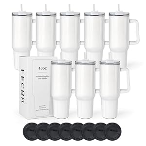 40 oz Sublimation Tumbler with Handle and Straw Keeps Cold for 34 Hours 8 Pack Stainless Steel Double Wall Vacuum Insulated Travel Mug Cup Tumblers Bulk Sublimation Blank White