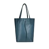SKUTARI® LEDER Vittoria Classic - Damen Shopper aus echtem Leder, Handtasche mit eingenähter Innentasche, handgefertigt in Italien, Fashion Tragetasche mit langen Griffen, 37 x 38 x 14 cm (Petrol)