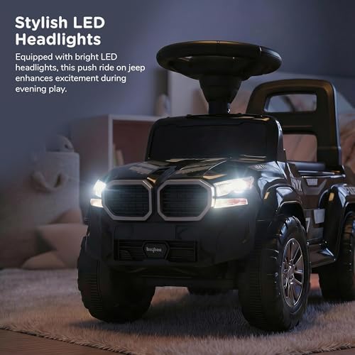 Image of Baybee Nitro Ride on Cars for Kids | Baby Push Ride ons Toys Car with Music & LED Light | Portable Ride on Jeep with High Backrest & Toy Storage | Outdoor Kids Cars for 1 to 3 Years Boy Girl (Black)