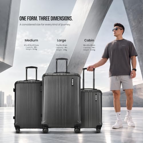 Image of HRX Force 2-Piece Luggage Set (Cabin + Medium) Charcoal Grey Polycarbonate Hard Shell Suitcase Set - Premium Travel Trolley Bags with 8 Spinner Wheels, Number Lock & Water Resistant Body
