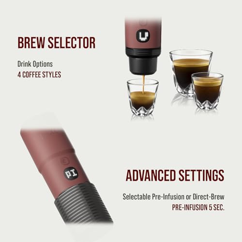 Image of WACACO Coffee Machine Electric & Portable, With 4 Coffee Types & Fast Heat-Up, 3 * 3000mAh Battery, 20 Bar Portable Espresso Maker For Ground Coffee & NS Capsule (Tuscan Red)