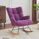SAETSFEG Rocking Chair Nursery, Upholstered Glider Rocker Chair for Living Room, Bedroom, Babyroom,Purple