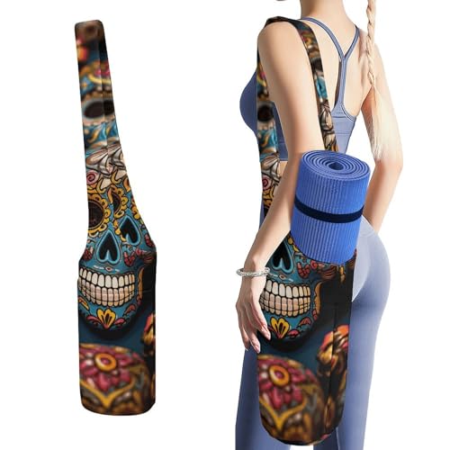 Kleurrijke Sugar Skulls Yoga Mat Bag, Duurzame Canvas Yoga Mat Opbergtas met Waterfles Zak En Bodem Natte Zak, Past Op De Meeste Maat Yogamatten