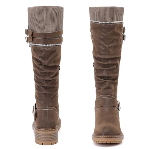 Women's Slouchy Knee High Boots Low Heel Comfort Round Toe Tall Calf Flat Riding Combat Boots for Women.2