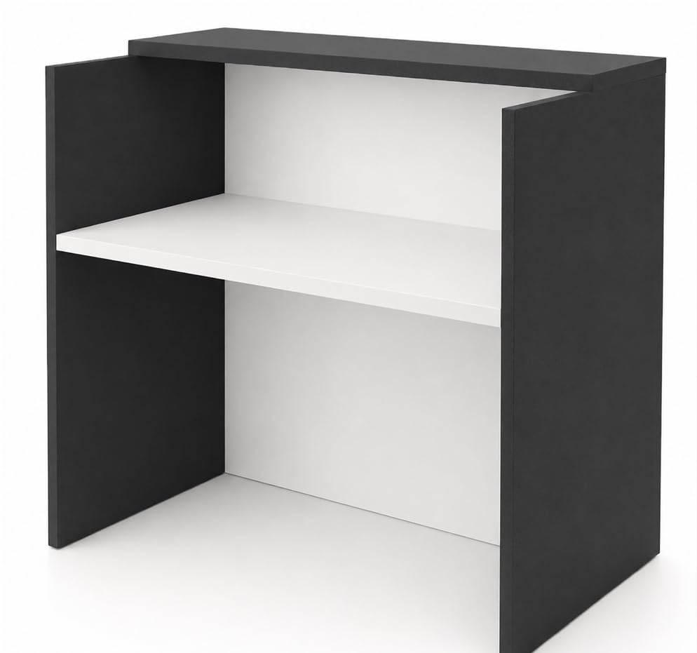 Mostrador de recepción gris y blanco de 120cm para clínicas