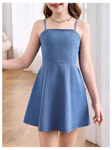 Floerns Girl's Cut Out Bow Tie Back Mini Denim Dress Spaghetti Strap A Line Dresses2