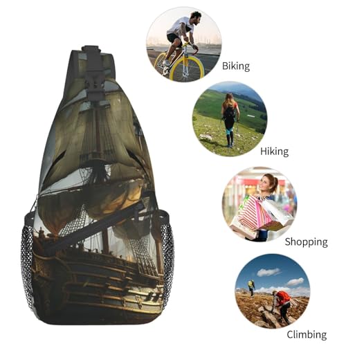 Bolso tipo sling negro para pecho unisex de poliéster miniatura 5