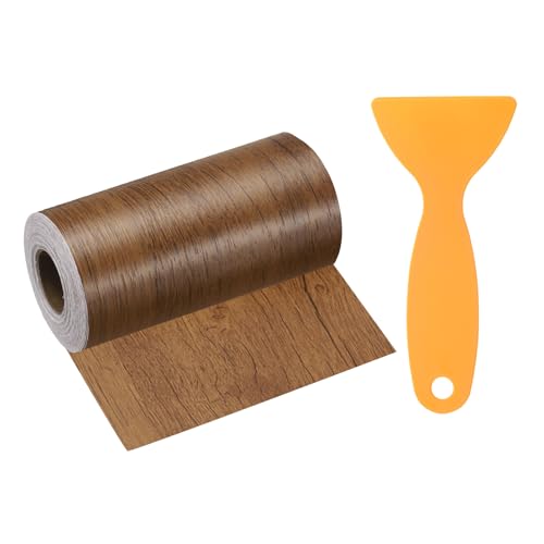 Image of HARFINGTON Wood Grain Repair Tape 4 Inch x 33ft Self Adhesive Repair Patch Tape Simulated Wooden Floor Tapes with Plastic Scraper for Tables Doors Windows Furniture, Brown Wood
