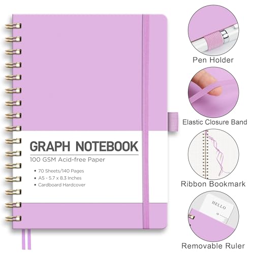 Carnet à grille graphique A5 de 140 pages sous couverture rigide