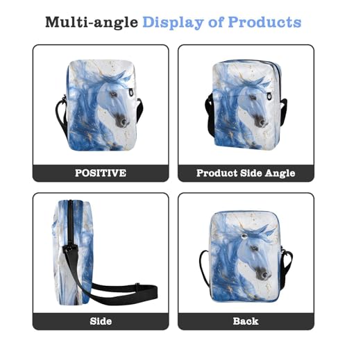 Crossbody Bag Blue Gold Marble Horse Messenger Bag for Women Men Purse Shoulder Bag Satchel Bag with Adjustable Strap 214B92474