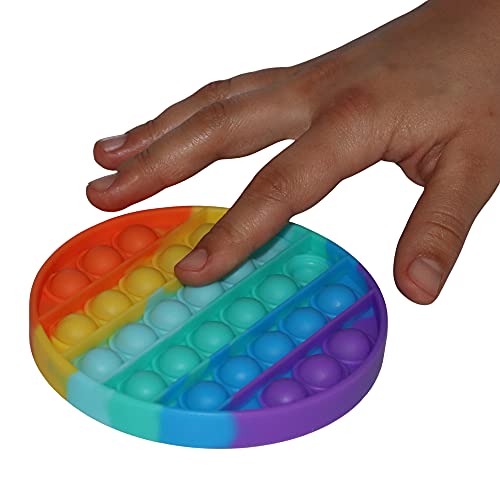 alldoro 63044 - Push & Play Silikon Fidget Spielzeug ca. 12 cm rund, Pop it Anti Stress Fingerspielzeug, Bubble Push Toy für Stressabbau, Geschicklichkeitsspiel für Kinder und Erwachsenen, Regenbogen