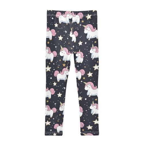 Cute Unicorn Girls' Leggings Toddler Doodles Star Black Kids Yoga Pants Dance Active Tights 4T2