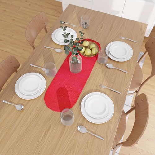 Image of Encasa XO Table Runner for 4 Seater | Handmade Ribbed Style Cotton | 30x91 cm | Red | for Dining & Center Table