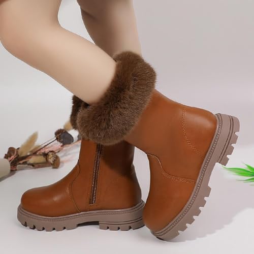 Riding Boots Girls Comfortable Warm Fur Lining Non-Slip Thick Sole Mid Calf Boots Faux Leather Fall Winter Shoes2