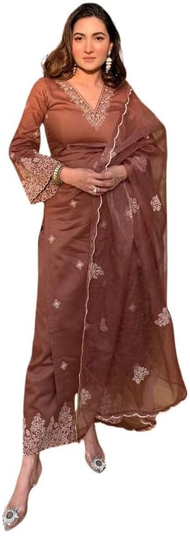 Royal Export Women's Viscose Silk Floral Embroidered Straight Kurta Pant with Dupatta