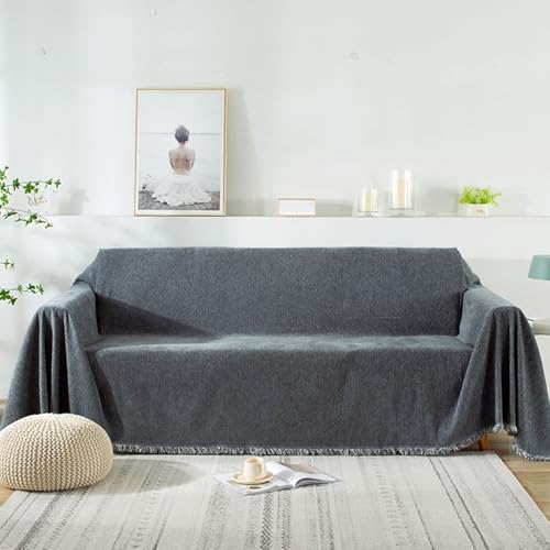 Aotiwe Housse de Canapé Bz, Housse Canapé 1 Place Gris Foncé Couleur Unie Chenille 180x150cm
