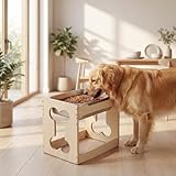 HOOBRO Elevated Dog Bowls with Stainless Steel Bowl, Raised Dog Bowl Stand for Medium, Large Breed Dogs, Heights Adjustable Water Bowl Stand, Wooden Dog Feeding Station, Non-Slip, Natural NL02PO03