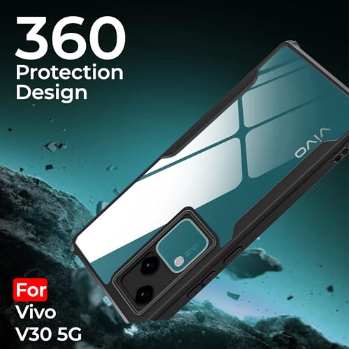 Image of A rtistque Clear Hard Transparent Acrylic Armor Anti-Drop Shockproof TPU Edge Back Cover Case for Vivo V30 - Black