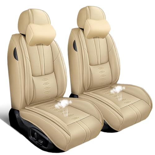 SOUIPA Car Seat Covers 2 Seats Fit for Honda CR-V 2007-2024 2025,Waterproof Leather Seat Covers,Airbag Compatible,Car Seat Protectors Interior Sets(2PCS with Pillows,Beige)