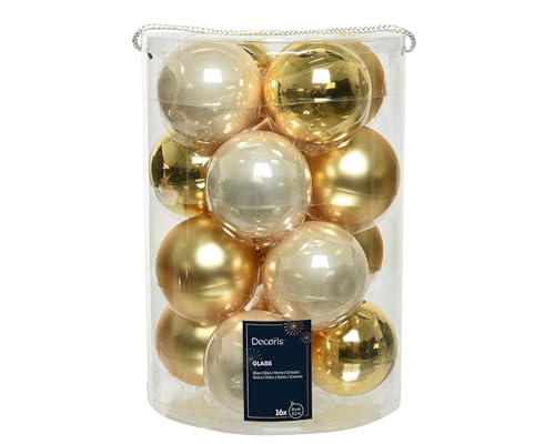 Luxuriöses Set: 16 Perlgold Christbaumkugeln Glas, 8cm – Glanz & Eleganz für Weihnachten