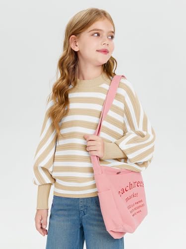 Haloumoning Girls Oversized Striped Sweater Kids Fashion Batwing Sleeve Ribbed Knit Pullover Tops 5-14 Years4