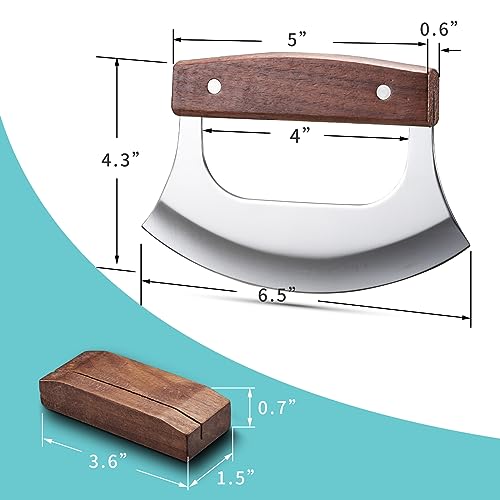 image for Coowolf Ulu Knife - Sharp Rocker Mezzaluna Knife with Stand for Cutter
