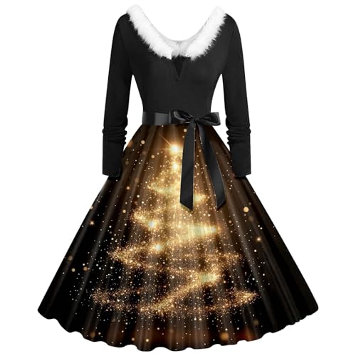 Weihnachtskleid Damen Weihnachtskleider Rockabilly Kleider 3/4 Arm Vintage Partykleid Kleid Festlich Mit Lustig Weihnachtsmotiv Abendkleider Elegant...