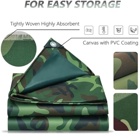 Waterproof Camouflage Tarp Cover 1.8x2.4m Heavy Duty Canvas Tarpaulin for Outdoor Use Ideal for Camping Roofs Patios Pools & Boats Reinforced Edges