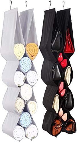 JUNELILY Heavy-Duty Hanging Handbag Organizer | Polyester-Made with 11 Pockets (2PK Black & Gray)