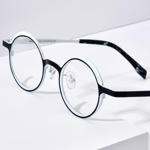 Image of FONEX Colorful Pure Titanium Glasses Frame Women Retro Round Eyeglasses