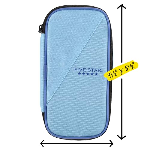 Five Star Pochette à crayons, trousse à stylos, organiseur de rangement pour fournitures scolaires, écouteurs, chargeurs, câbles, maquillage, Stand 'N Store, s'adapte aux classeurs à 3 anneaux, bleu – vue 7