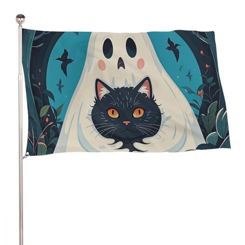 Drapeau chat noir fantôme 152x243 cm de jardin et décoration extérieure de Noël