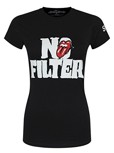 Image of The Rolling Stones Women's No Filter Header Logo Regular Fit Crew Neck Short Sleeve T - Shirt, Black (Black Black), 10 (Manufacturer Size:Womens: 10)