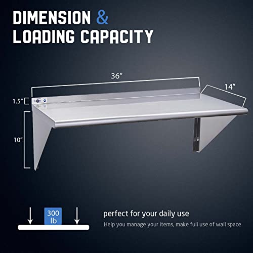 Image of Profeeshaw NSF Stainless Steel Shelf 14 inch x 36 inch, Commercial Wall Shelving