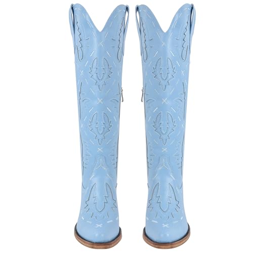 Yolkomo Cowboy Boots for Women Knee High Cowgirl Boots Lace Up3