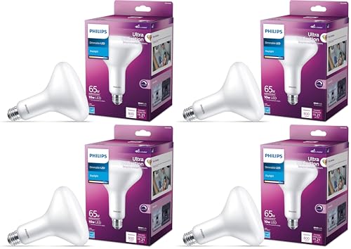 Image of Philips LED 65W BR40 Ultra Definition Daylight (5000K) 800 Lumen (10W = 65W) Dimmable Frosted Flicker-Free Light Bulb (Pack of 4)